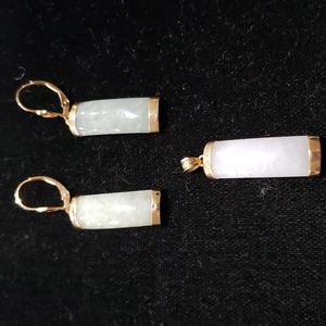 14KT GOLD and Jade Earrings and Pendant Set